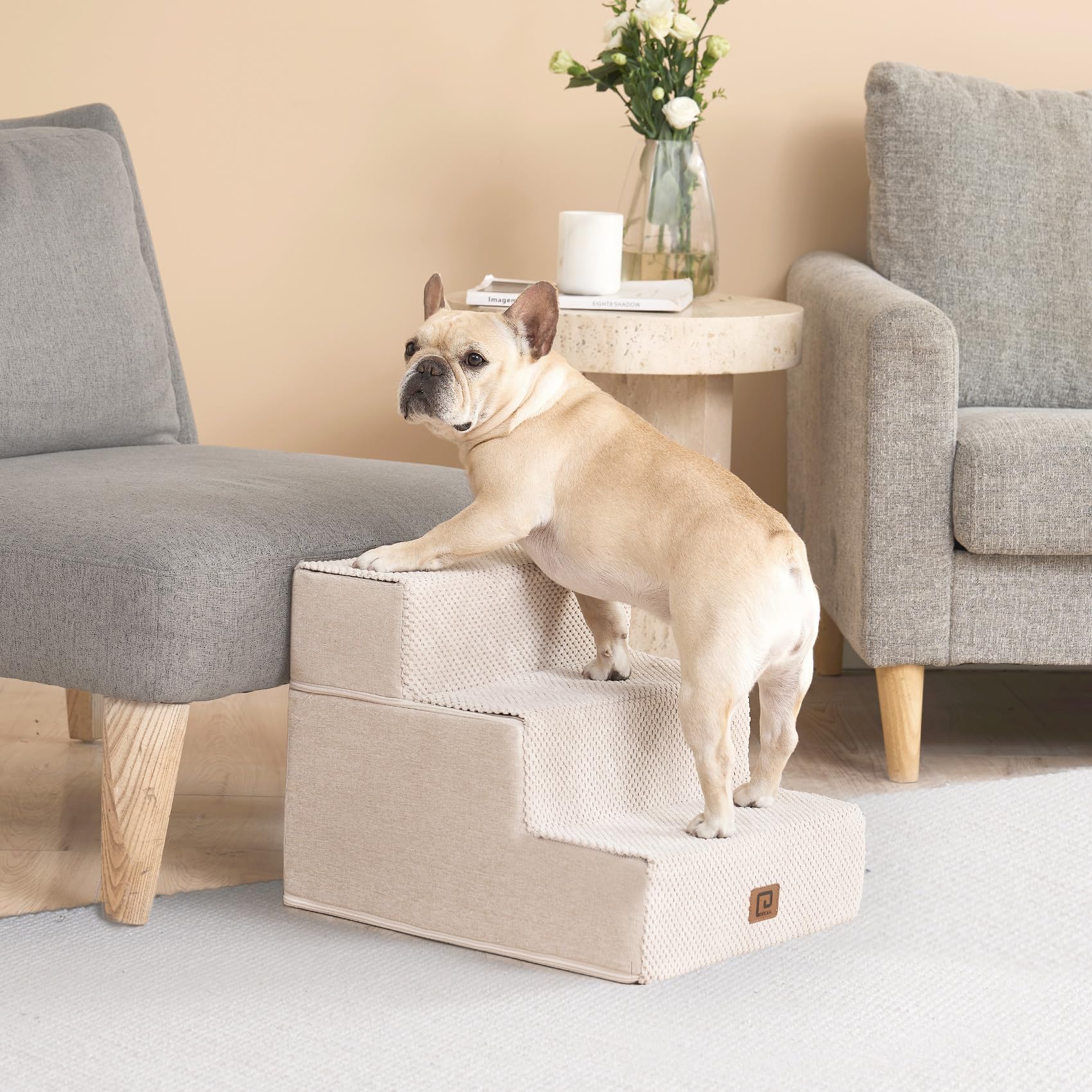 EHEYCIGA dog stairs removable cover beige is machine washable for easy cleaning