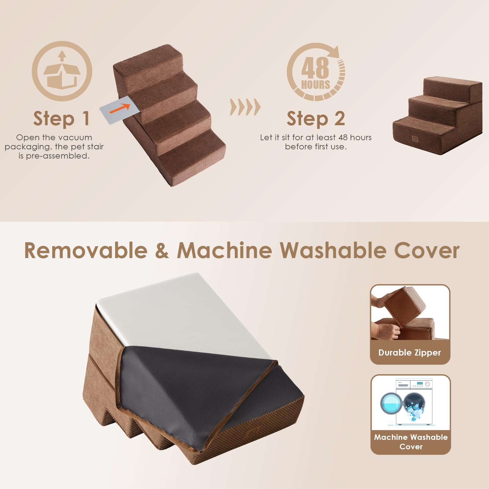 EHEYCIGA dog stairs with removable cover for easy cleaning.