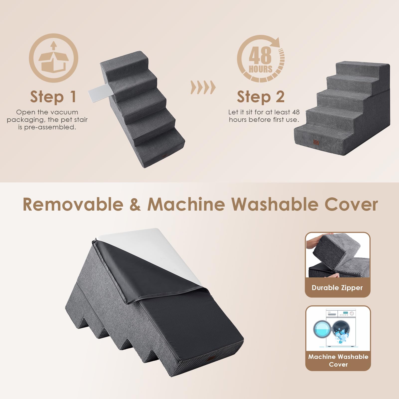 EHEYCIGA tall-stair design supports medium dogs on heavy furniture.