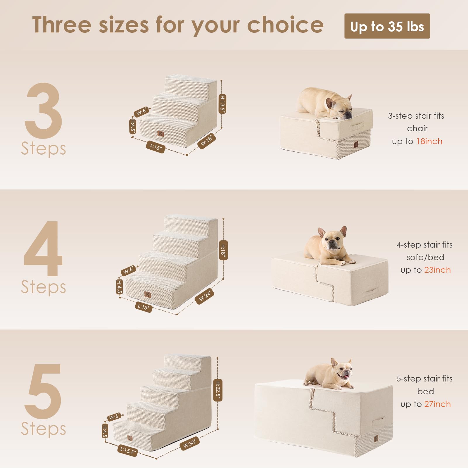 EHEYCIGA dog stairs highlight sturdy foam construction for stability
