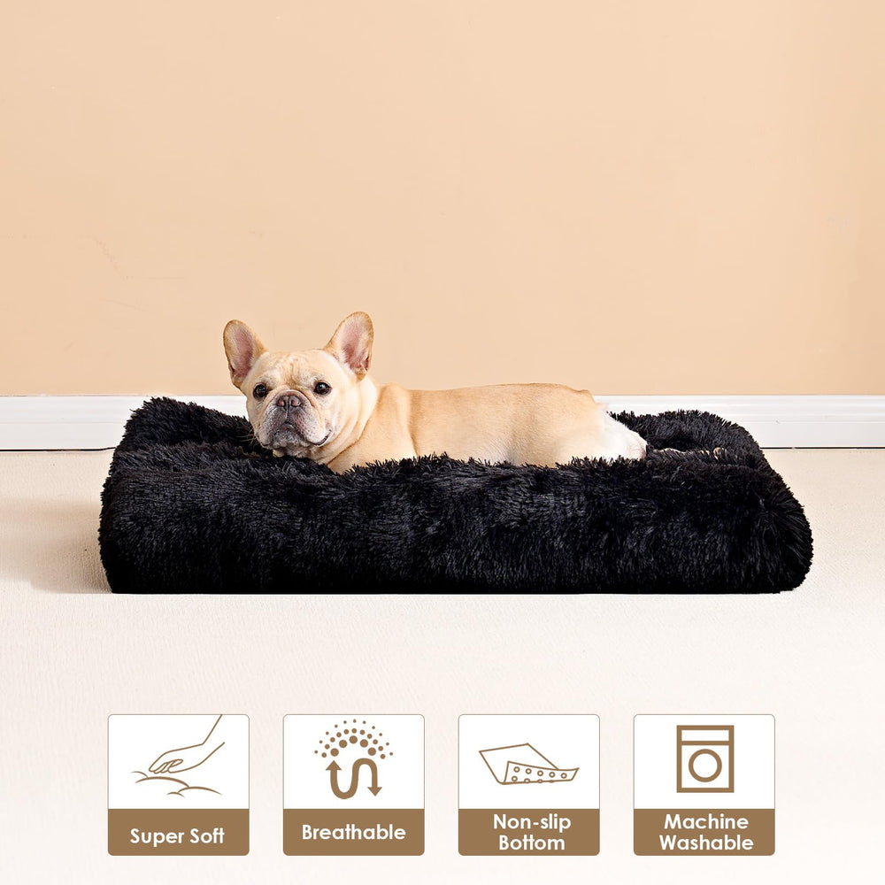 EHEYCIGA fluffy dog bed expanded fluff after unpacking shows plush texture.