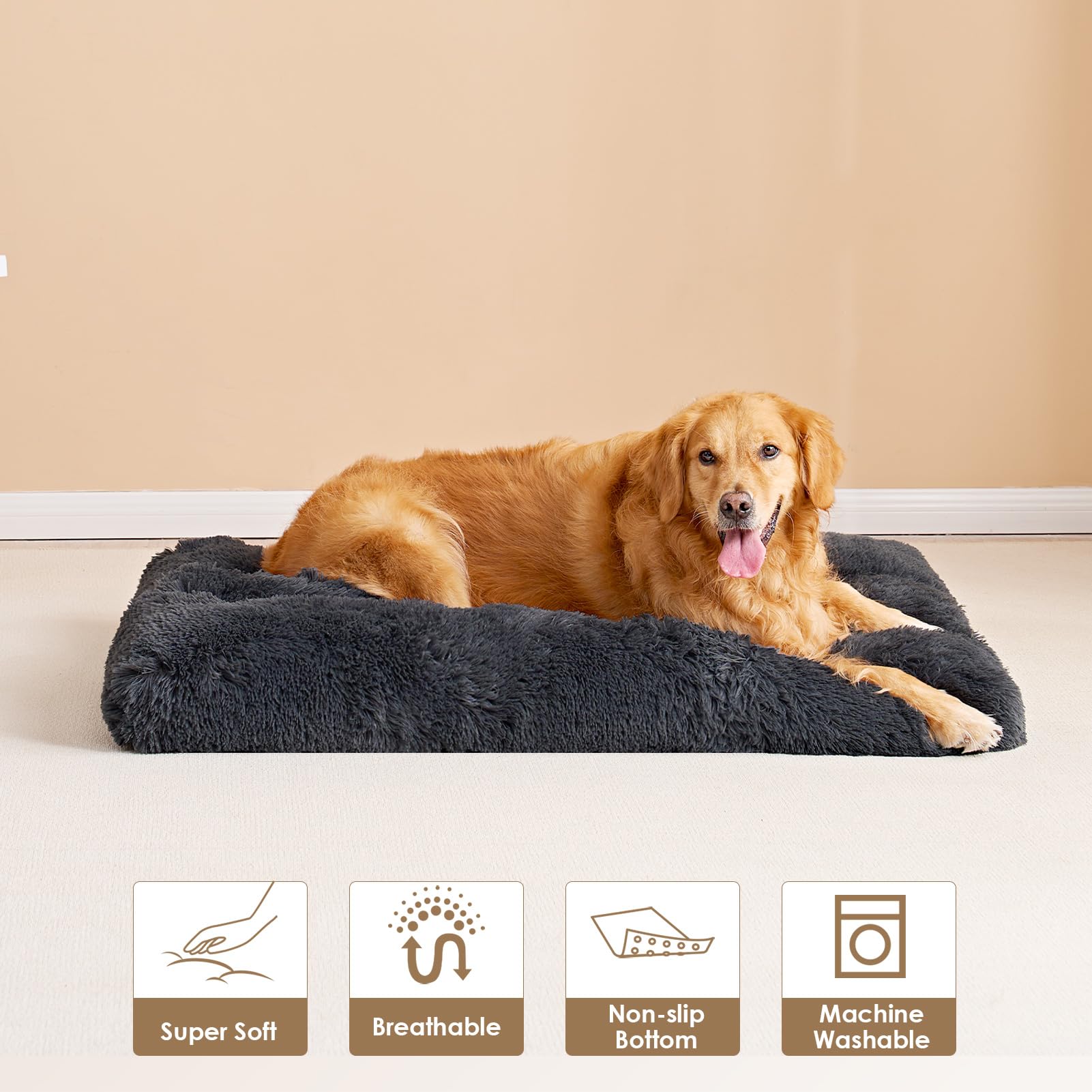 EHEYCIGA fluffy dog crate bed breathable-fill for light, airy comfort