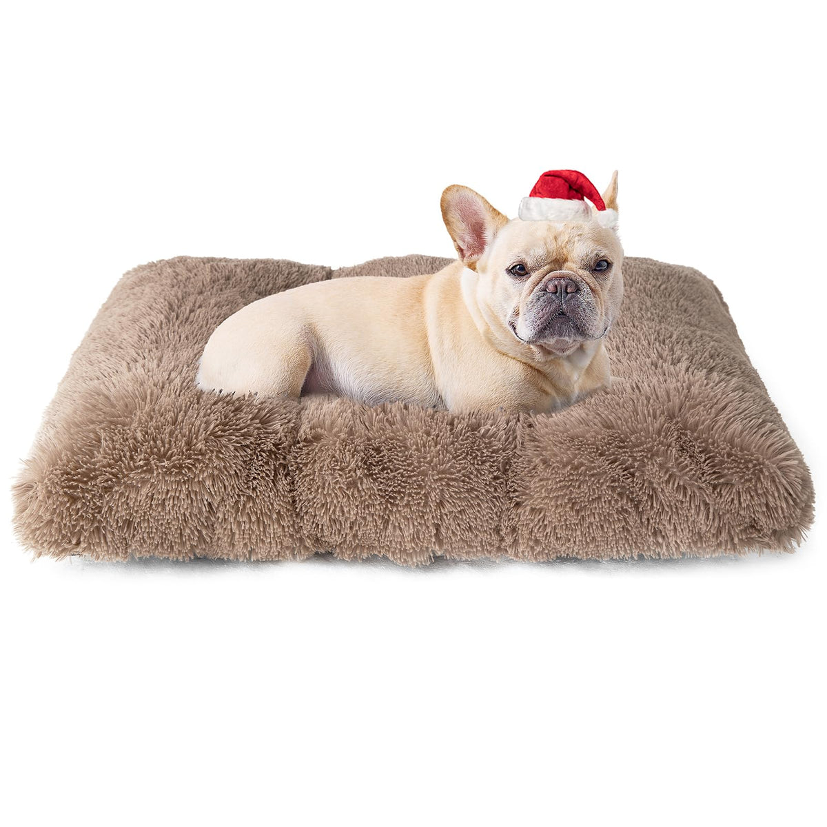 EHEYCIGA fluffy dog crate bed camel, top view for cozy crate comfort.