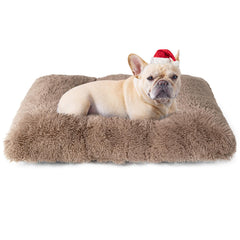 EHEYCIGA fluffy dog crate bed camel, top view for cozy crate comfort.