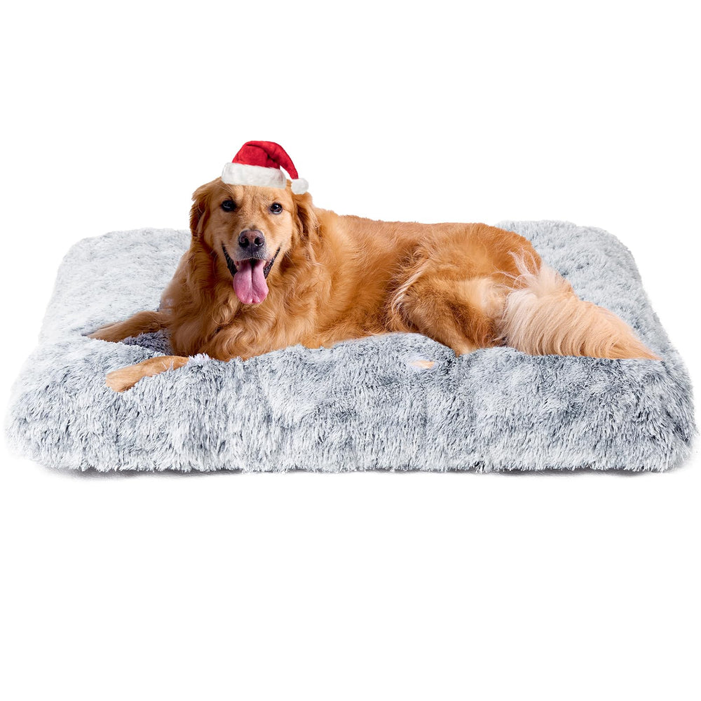 EHEYCIGA fluffy dog crate bed outer view grey for XL comfort