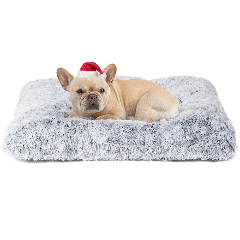 EHEYCIGA fluffy dog crate bed with soft plush surface for cozy lounging and security.