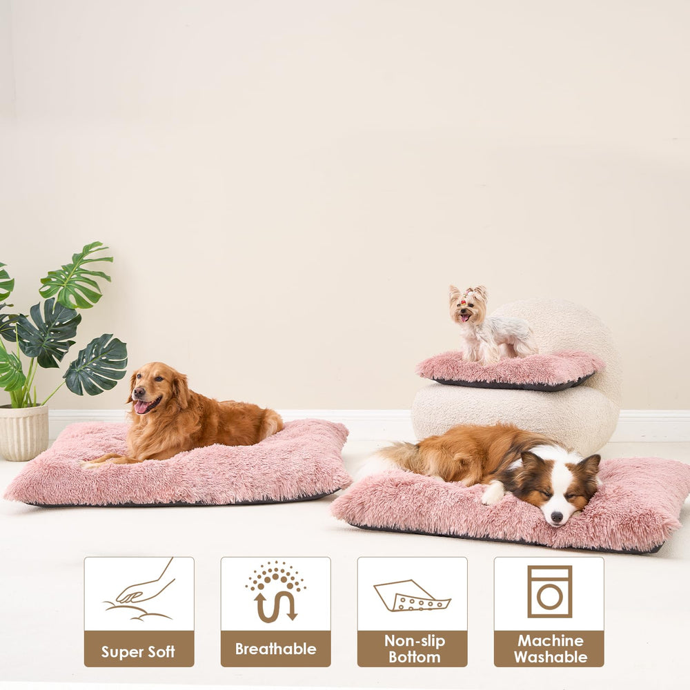 EHEYCIGA Fluffy XXL Dog Crate Pad in pink color adds soft aesthetic and comfort.
