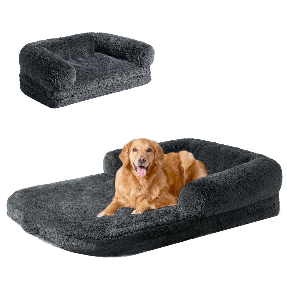 EHEYCIGA Foldable XXL Dog Bed with faux fur cover for cozy lounging and warmth