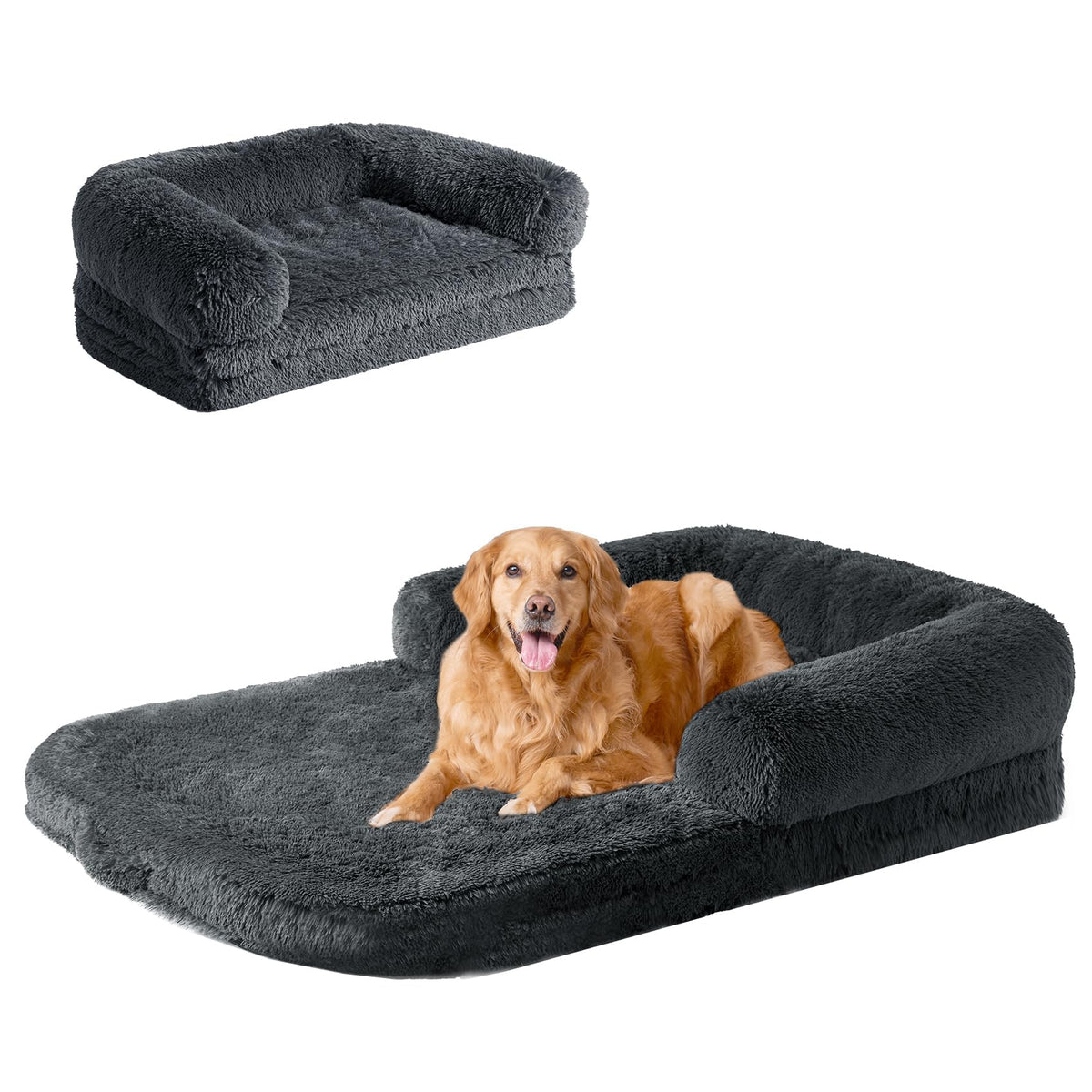 EHEYCIGA Foldable XXL Dog Bed with faux fur cover for cozy lounging and warmth