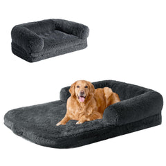 EHEYCIGA Foldable XXL Dog Bed with faux fur cover for cozy lounging and warmth