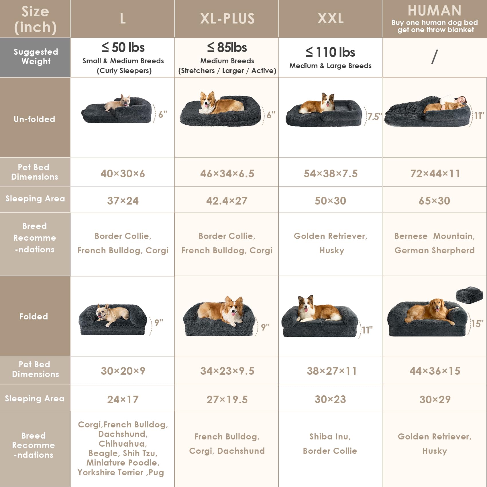 EHEYCIGA Foldable XXL Dog Bed memory foam core provides supportive rest for large dogs