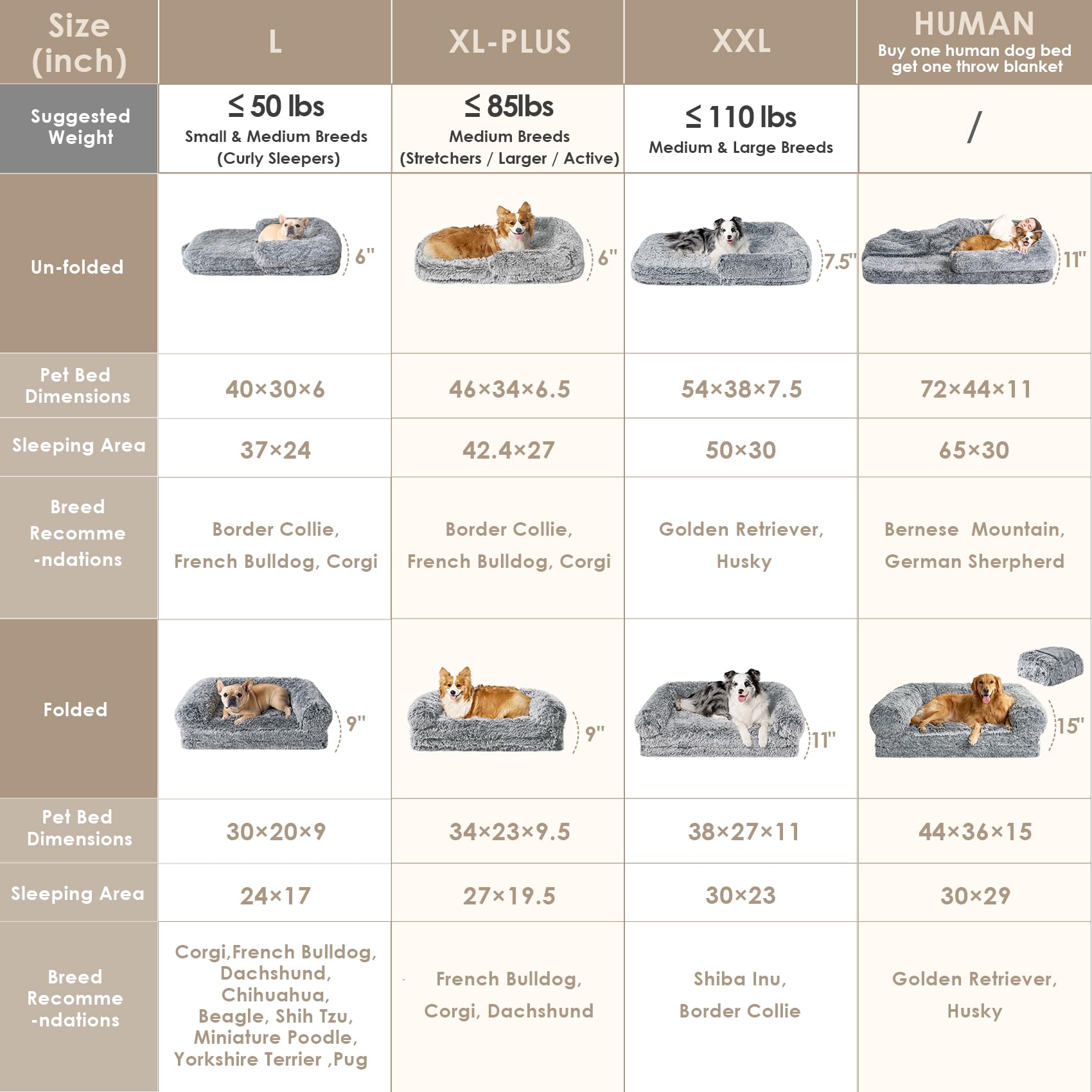EHEYCIGA human dog bed with orthopedic memory foam bottom for support