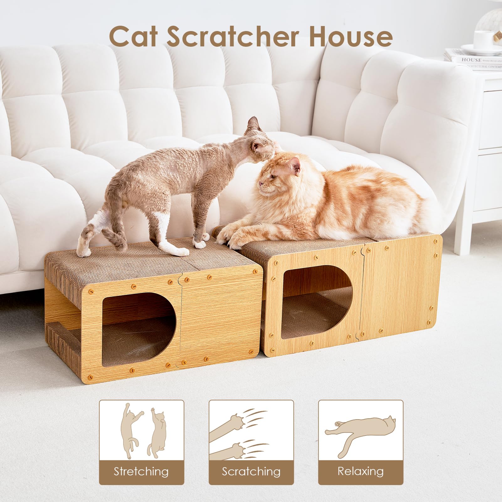 EHEYCIGA large size interior – roomy scratch pad fits bigger cats comfortably.