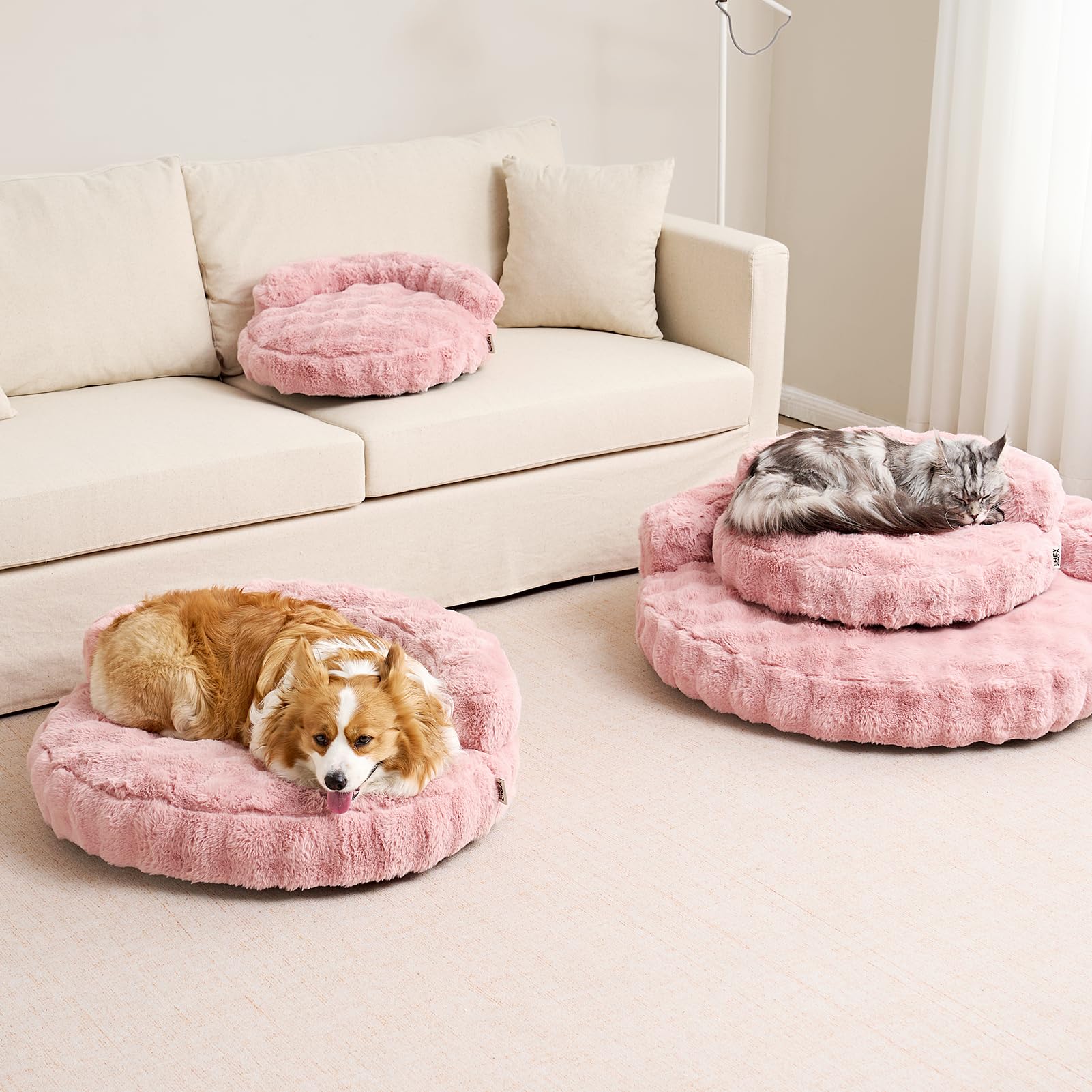 EHEYCIGA pink dog bed complements living room decor while offering comfy space