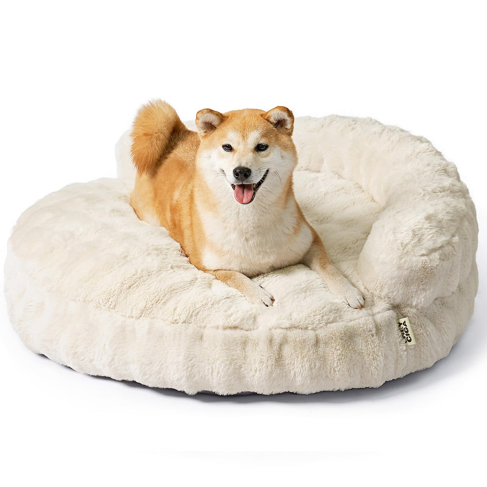EHEYCIGA large dog bed sofa with fluffy faux rabbit fur for cozy naps.