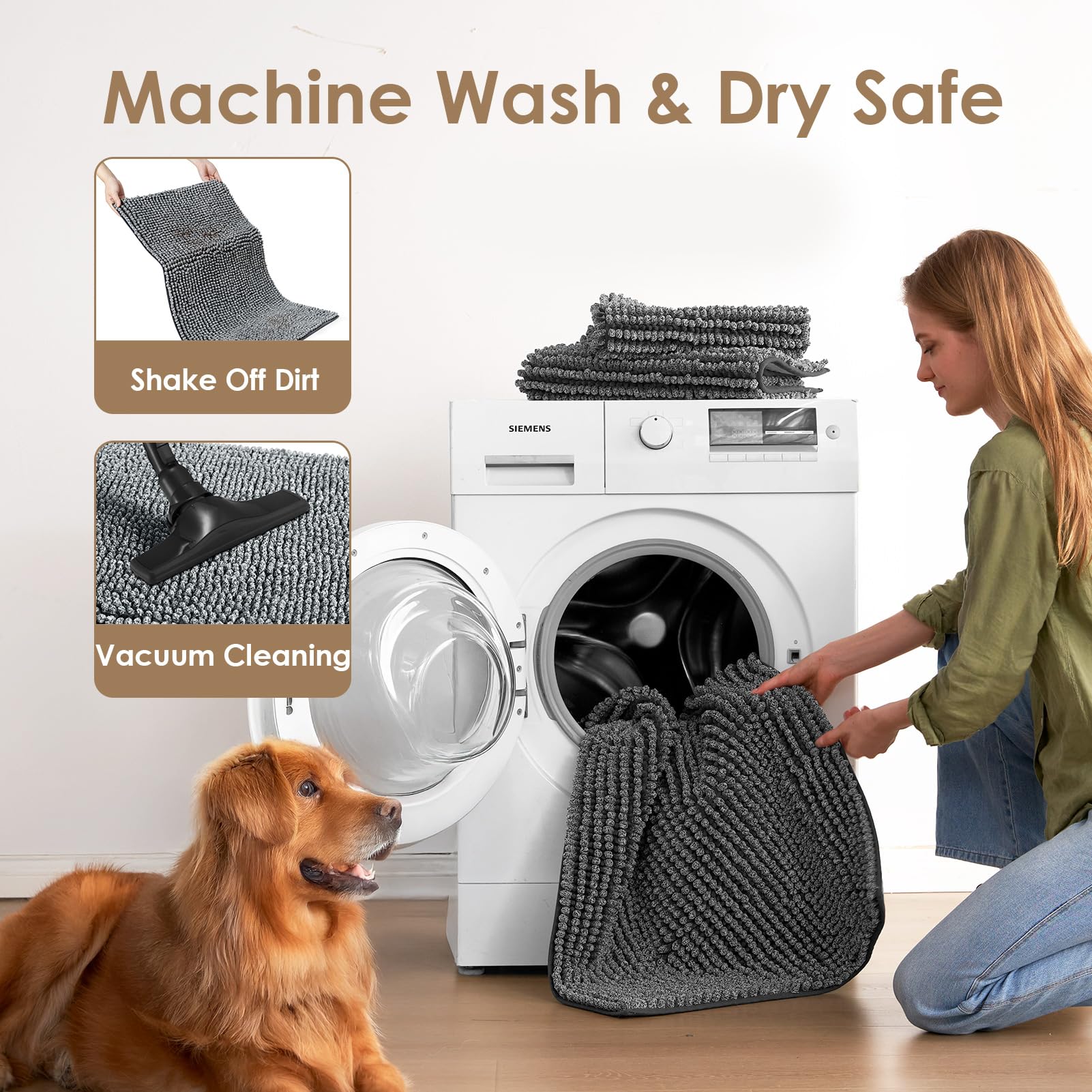 EHEYCIGA machine washable dog mat cleans up muddy messes easily.