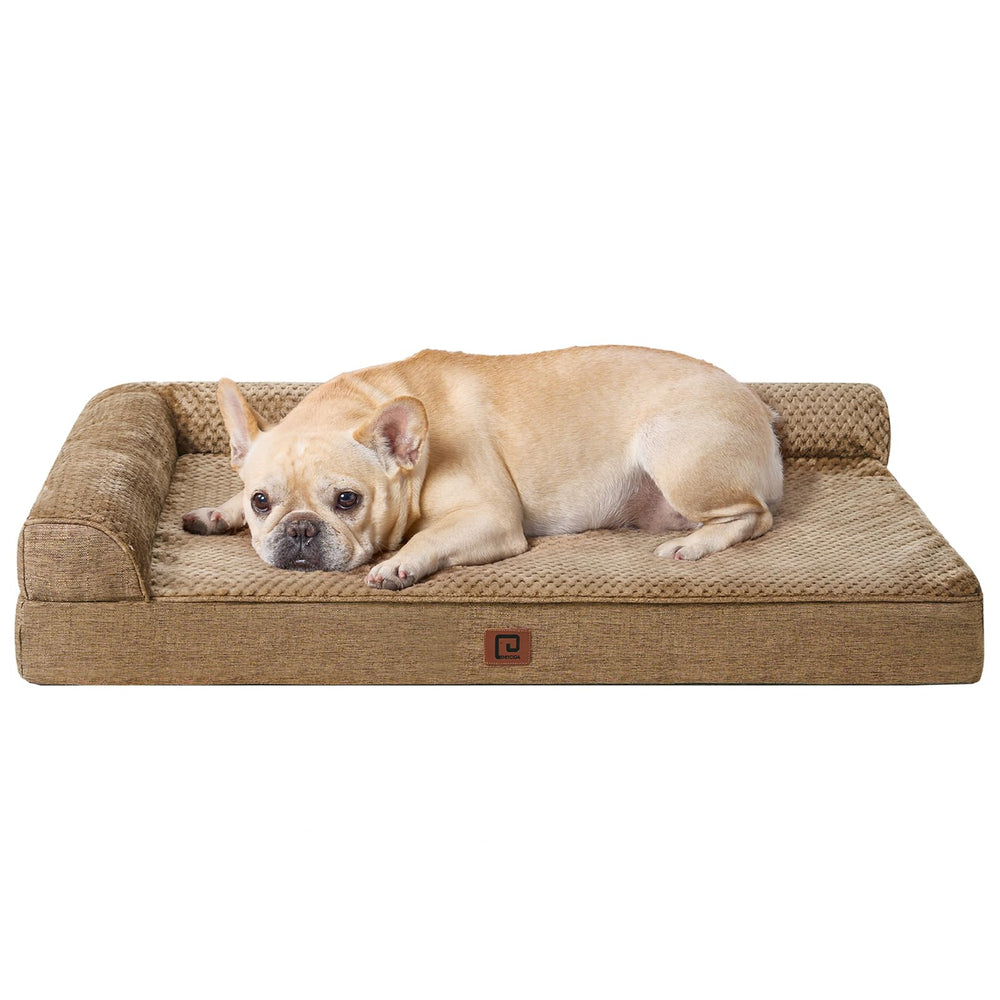 EHEYCIGA memory foam dog bed camel front view showcases plush support for restful naps.
