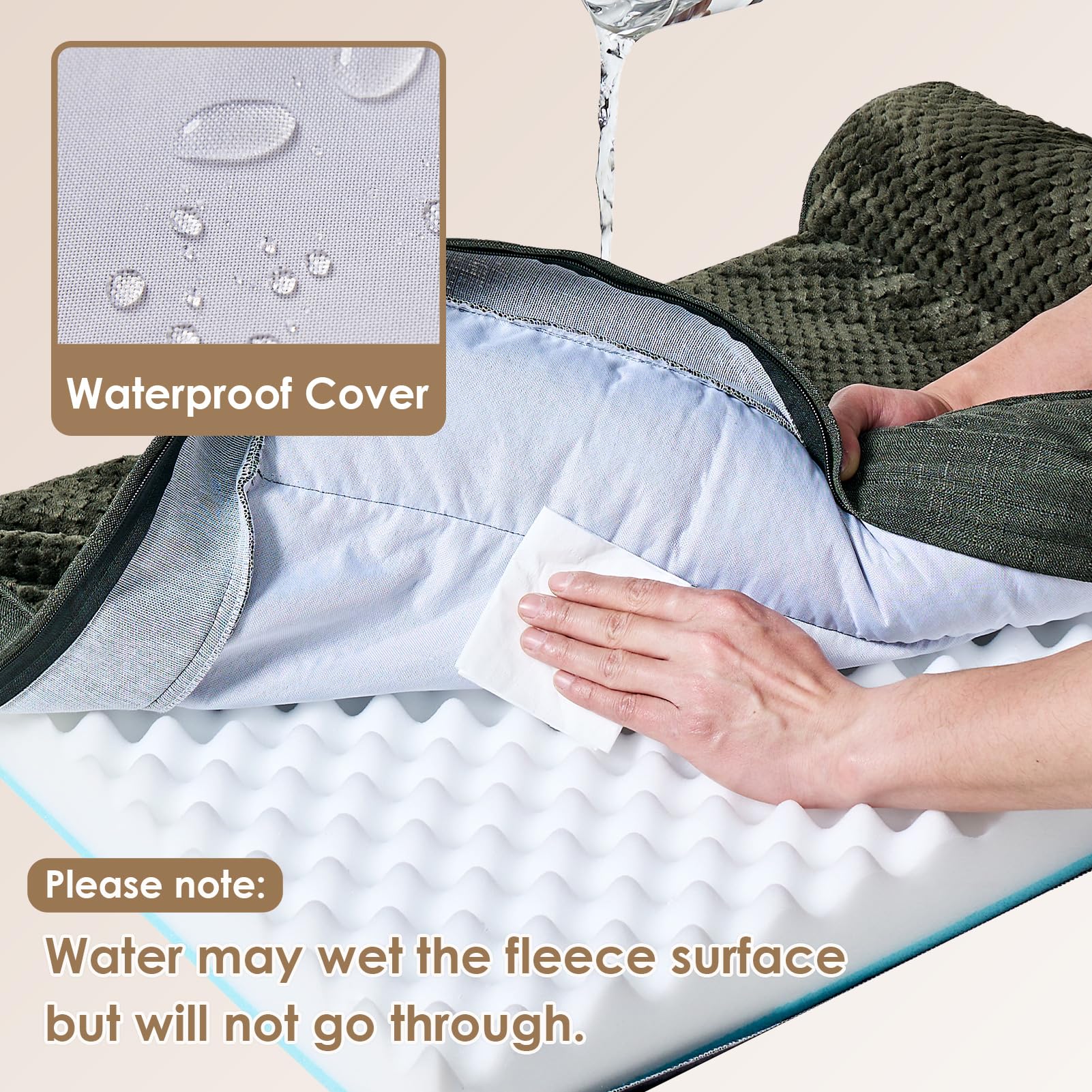 Closeup of egg crate memory foam on EHEYCIGA bed providing decompression