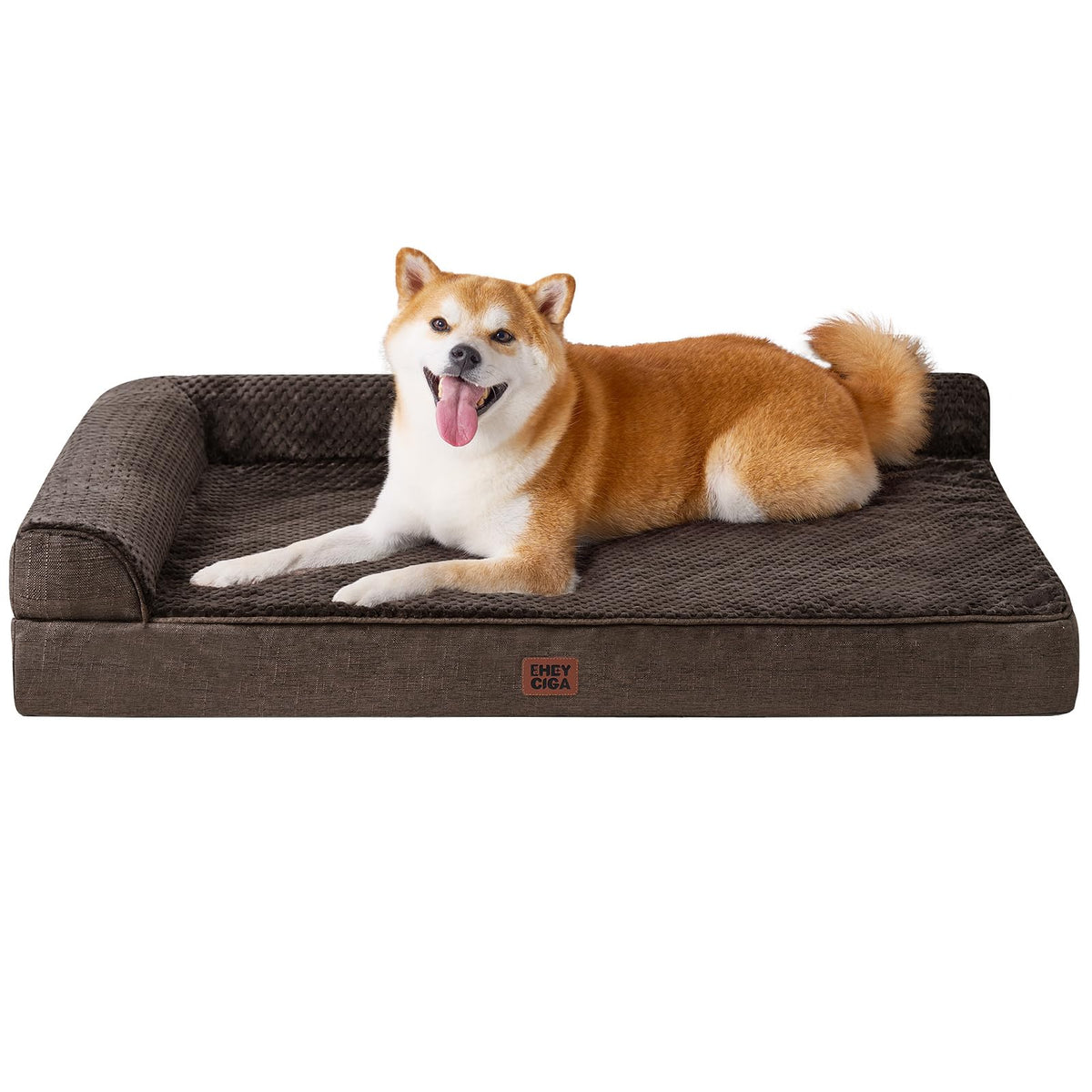 EHEYCIGA memory foam dog bed top view showing egg-crate foam for joint comfort