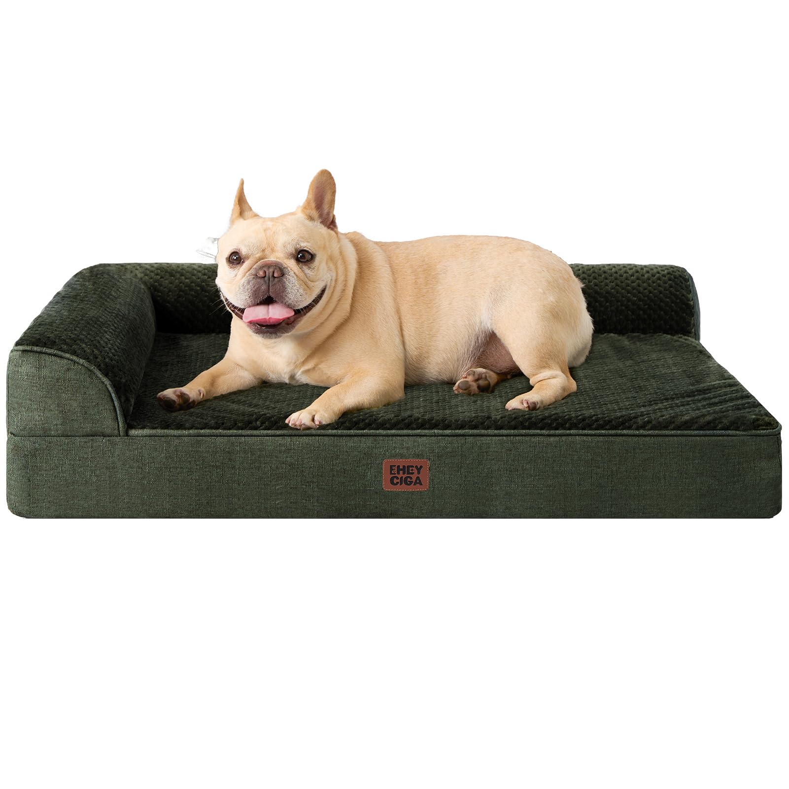 EHEYCIGA memory foam dog bed with L-shaped design for neck support.