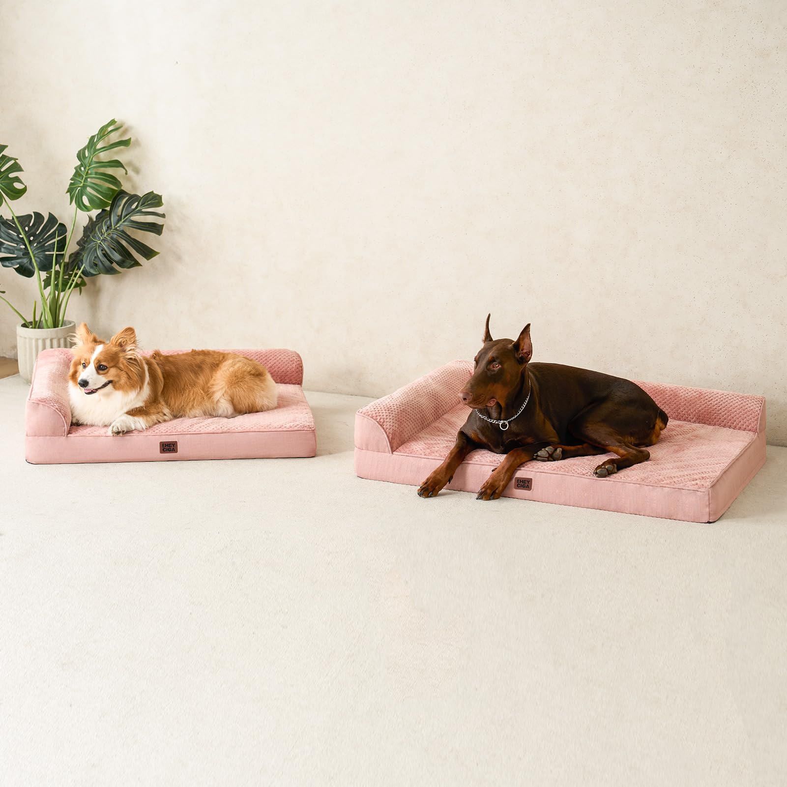 EHEYCIGA memory-foam-dog-bed-pink-color adds cheerful, cozy appeal for pets