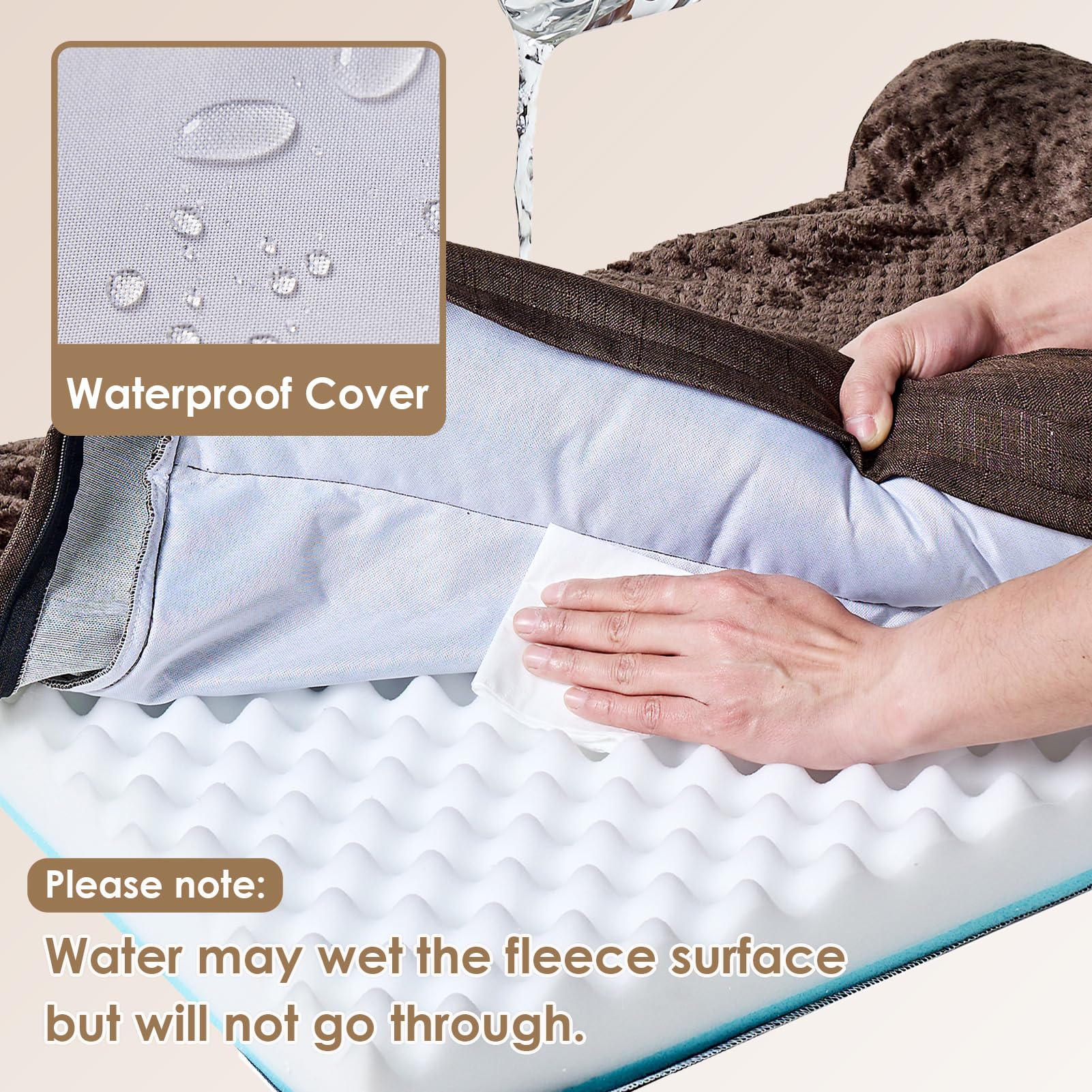 EHEYCIGA memory foam bed with waterproof liner protecting the core