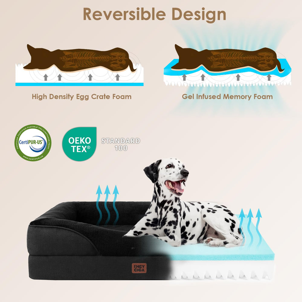 EHEYCIGA memory-foam-xl-dog-bed front bolster closeup showing neck support