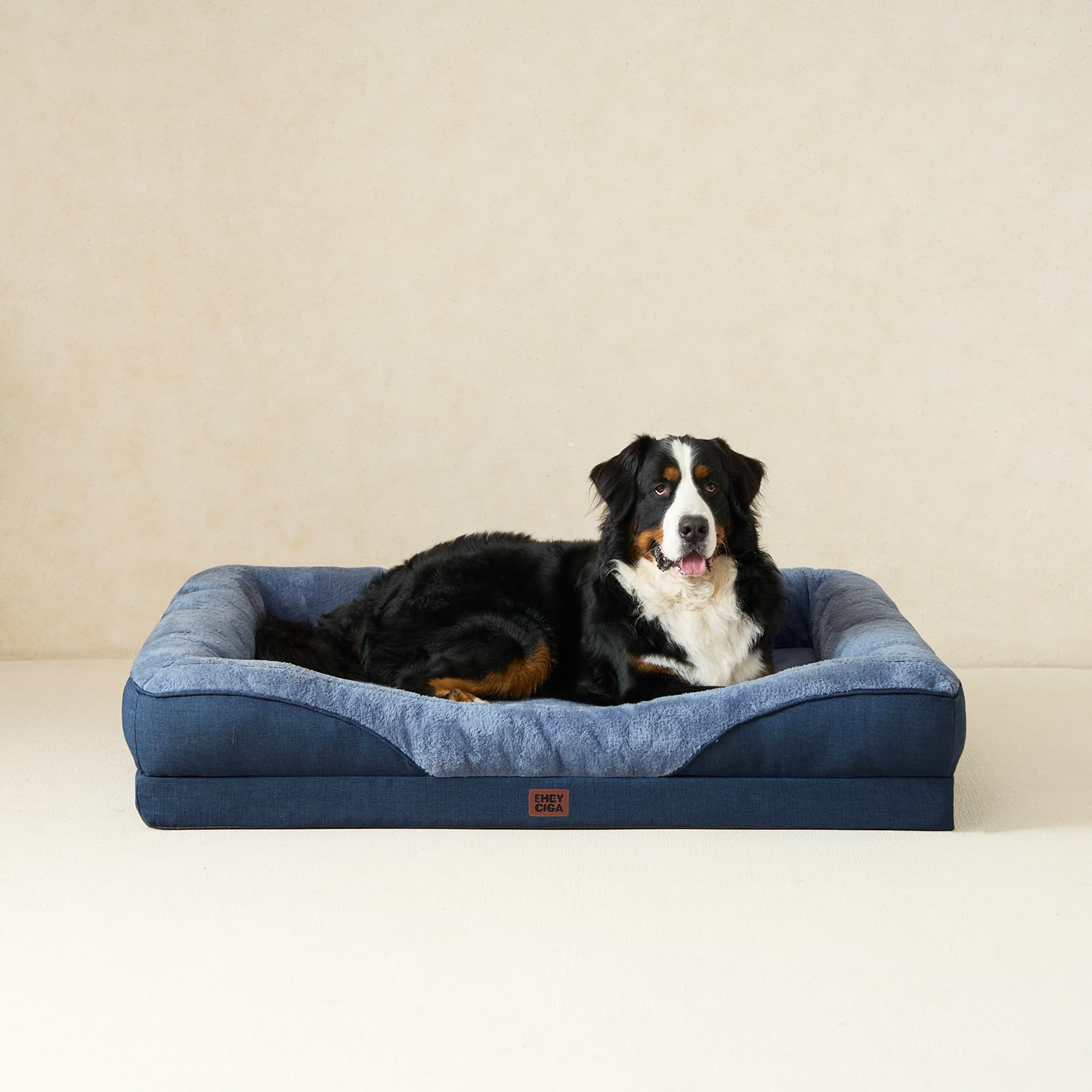 EHEYCIGA navy dog bed in a cozy room ready for naps