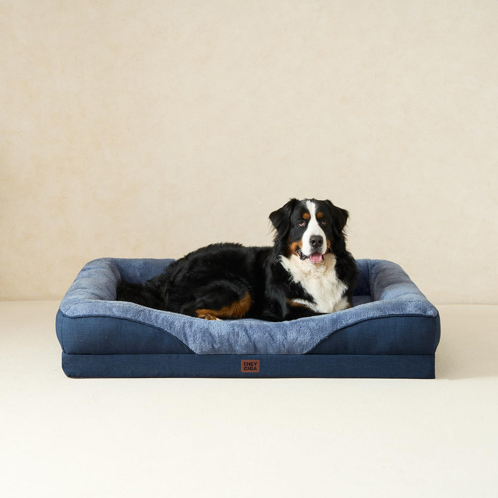EHEYCIGA navy dog bed in a cozy room ready for naps