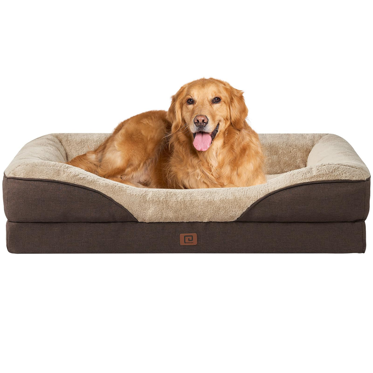 EHEYCIGA Memory Foam XL Dog Bed top view showing plush fleece and bolster comfort