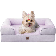 EHEYCIGA orthopedic dog bed lilac front view with supportive bolster for a cozy nap