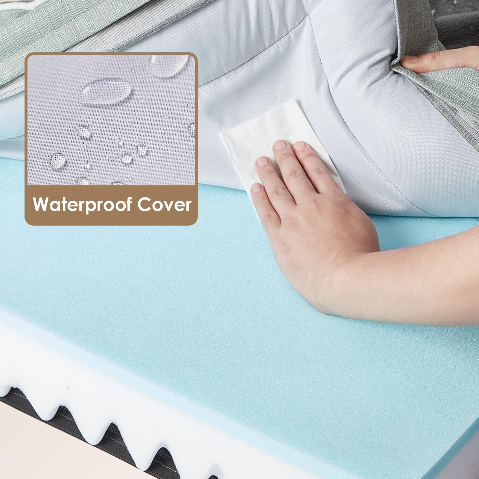 EHEYCIGA orthopedic bed XL waterproof cover close-up demonstrates dry surface protection.