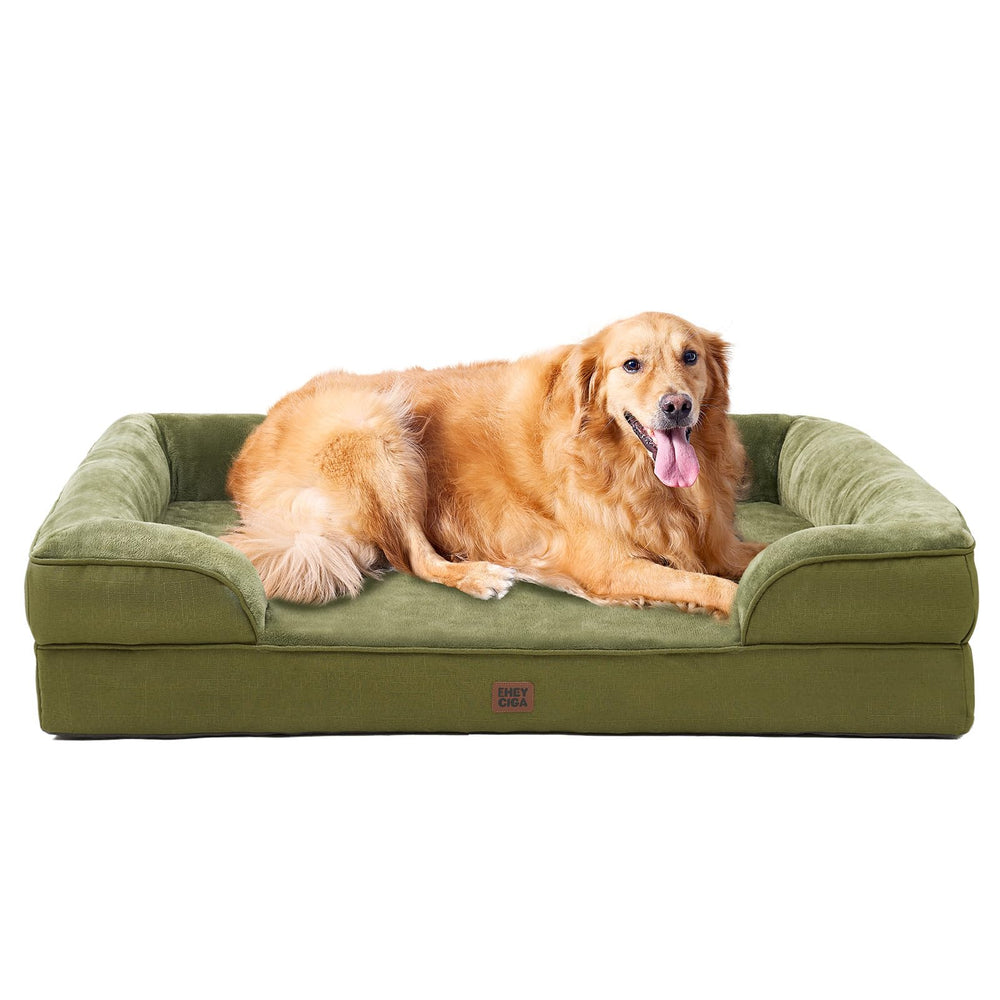 EHEYCIGA orthopedic dog bed in olive green with 44x32 inch surface for oversized dogs.