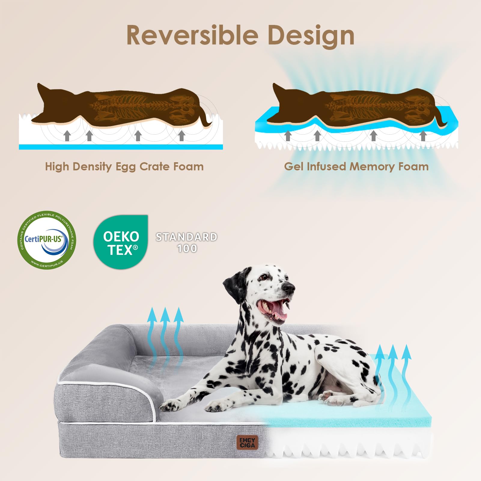 EHEYCIGA bed gray egg-crate foam layer promotes airflow and pressure relief.