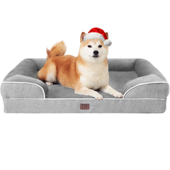 EHEYCIGA orthopedic dog bed gray front view with memory foam for joint support.