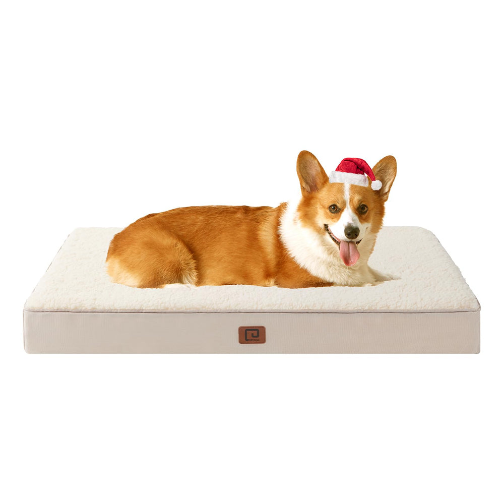 EHEYCIGA orthopedic bed large camel 35x23 shows sturdy support for big dogs.