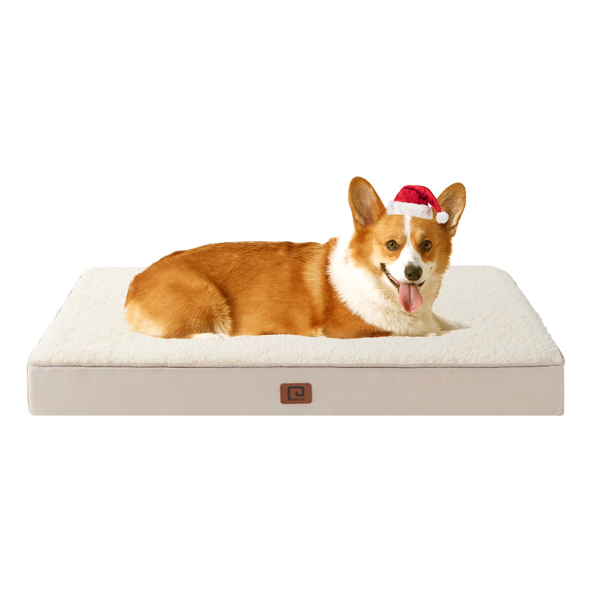 EHEYCIGA orthopedic bed large camel 35x23 shows sturdy support for big dogs.