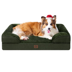 EHEYCIGA orthopedic dog bed in dark green cover with plush fleece for large dogs' comfort.