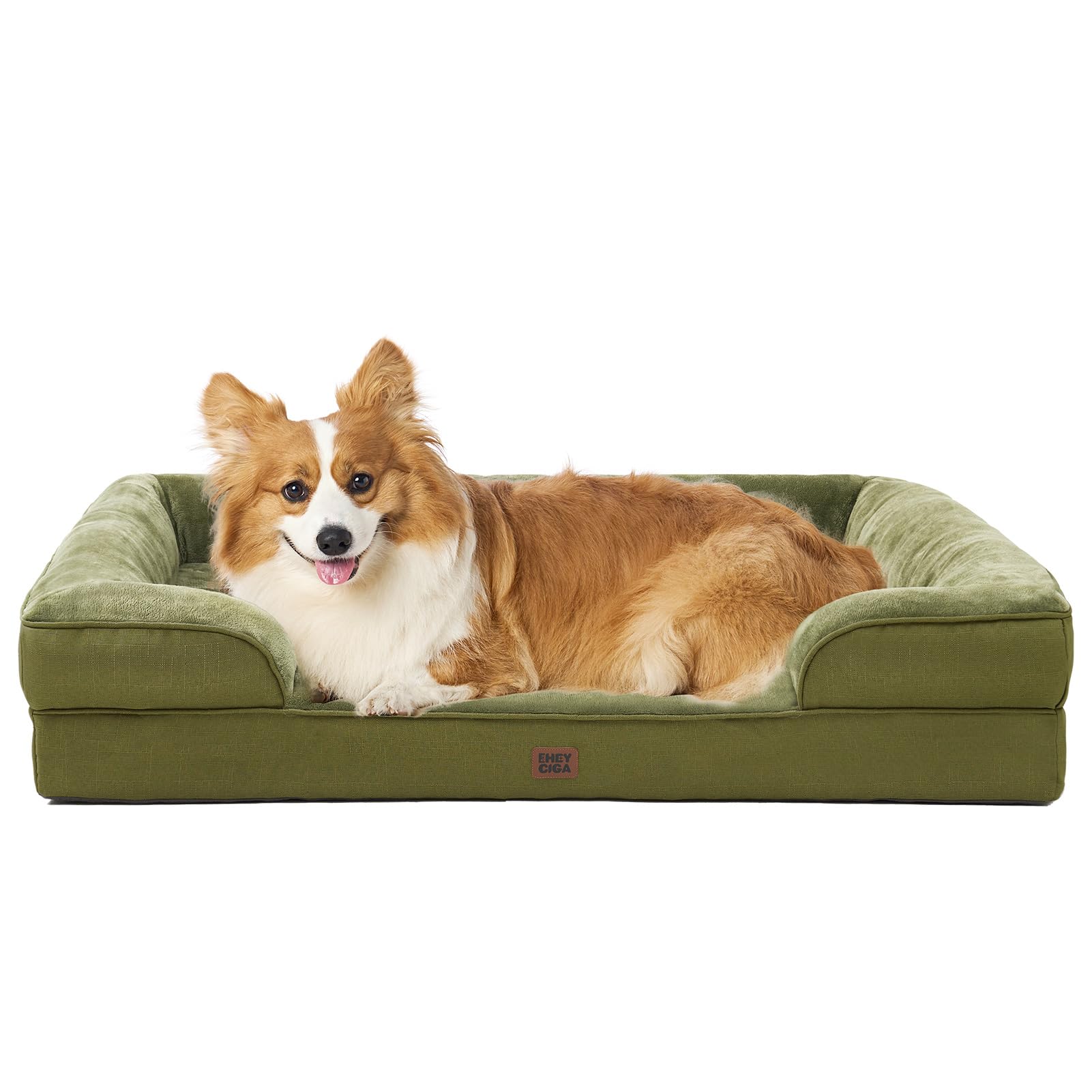 EHEYCIGA orthopedic dog bed large olive-green shows a spacious resting surface for restful naps.