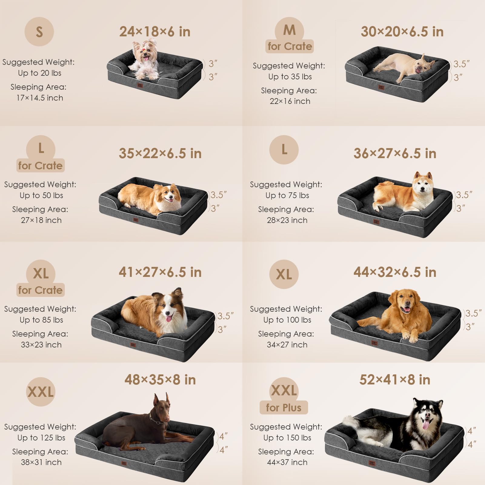 EHEYCIGA orthopedic dog bed large with side bolsters for neck and head support.