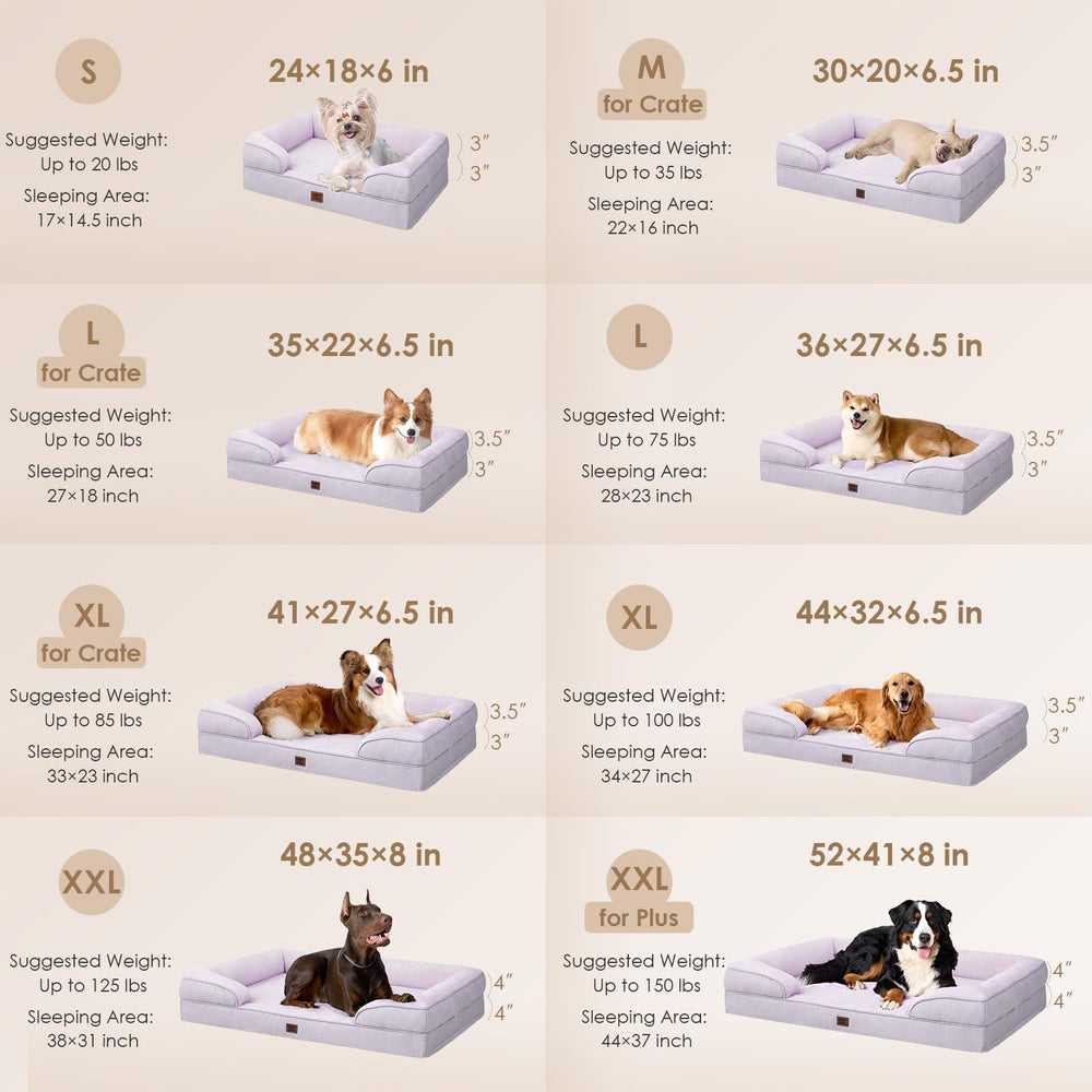 EHEYCIGA orthopedic dog bed lilac fabric closeup highlights soft fleece for restful nights