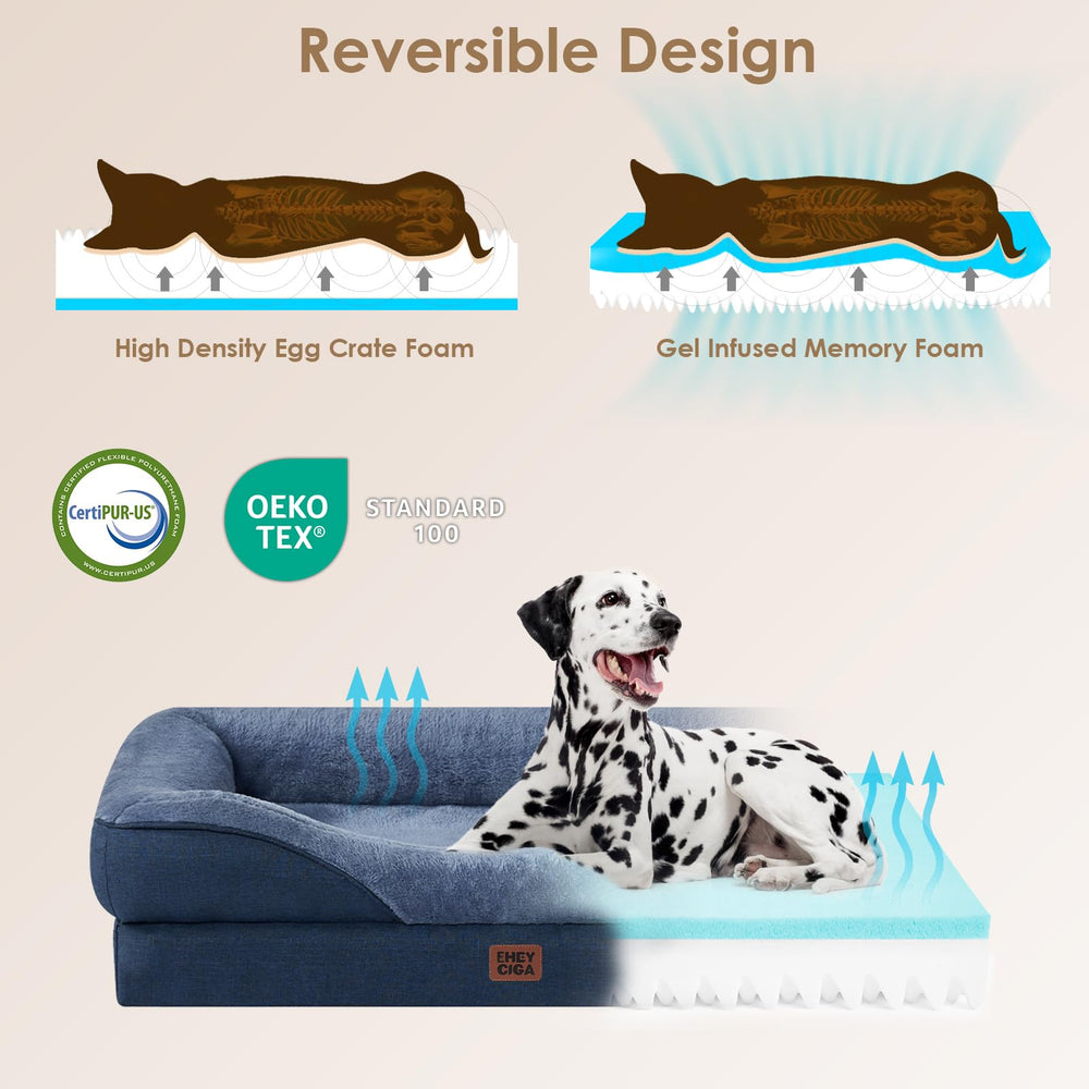 EHEYCIGA orthopedic dog bed side view highlights bolster support for neck and spine