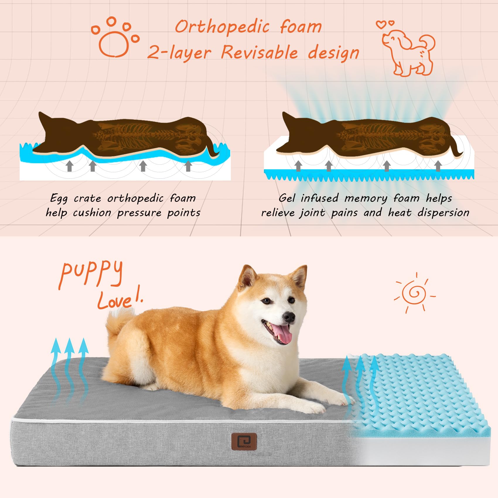EHEYCIGA orthopedic dog bed demonstrates durable dual-layer support for joints