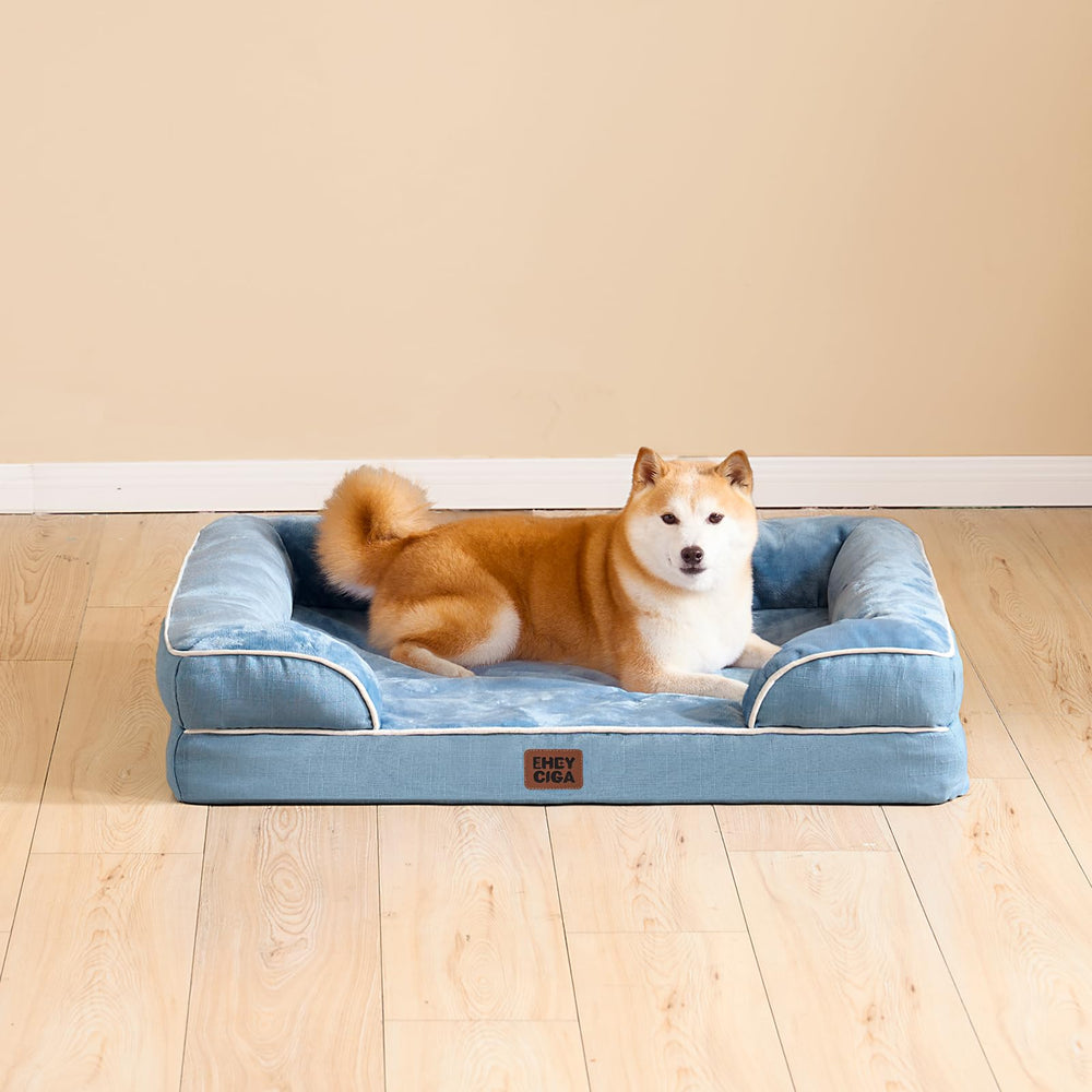 EHEYCIGA washed blue bed invites a comfy nap in living room