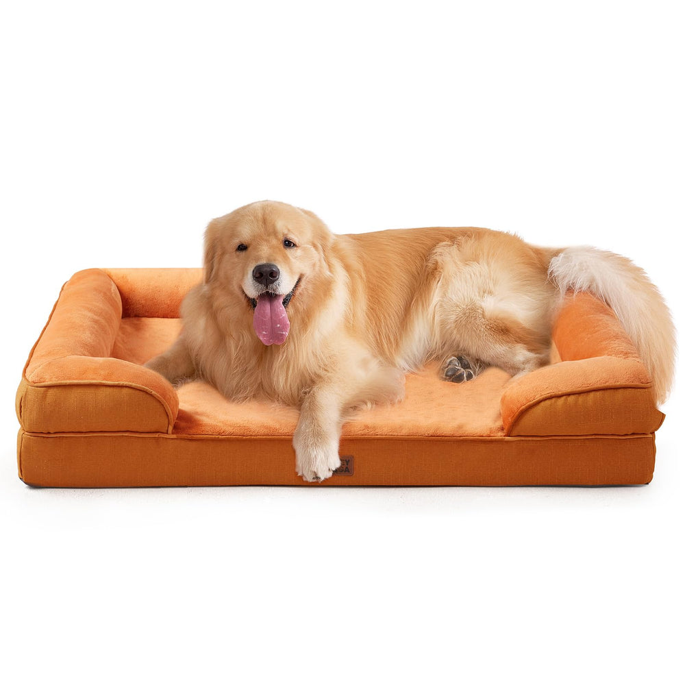 EHEYCIGA orthopedic dog bed XL front view highlights pumpkin orange color and supportive design.