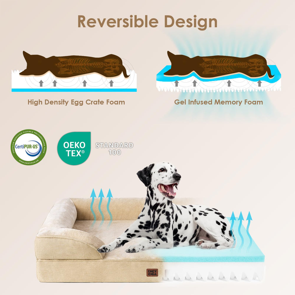 EHEYCIGA big dog bed with three-sided bolsters supporting neck and head