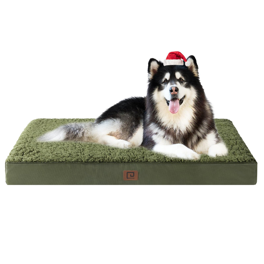 EHEYCIGA orthopedic dog bed XXL close-up of green cover for durable daily use.