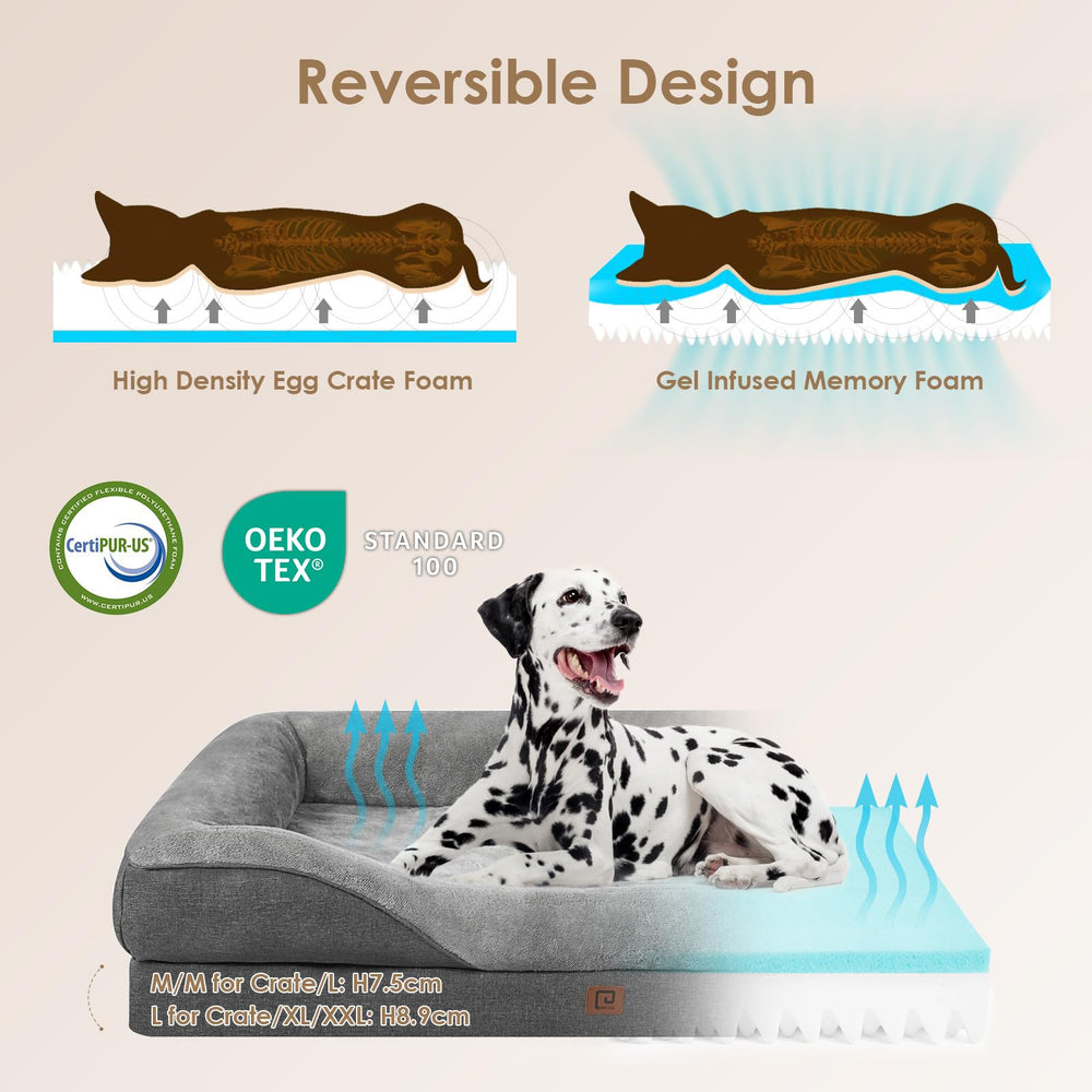 EHEYCIGA orthopedic memory-foam dog bed side view shows spine-friendly design
