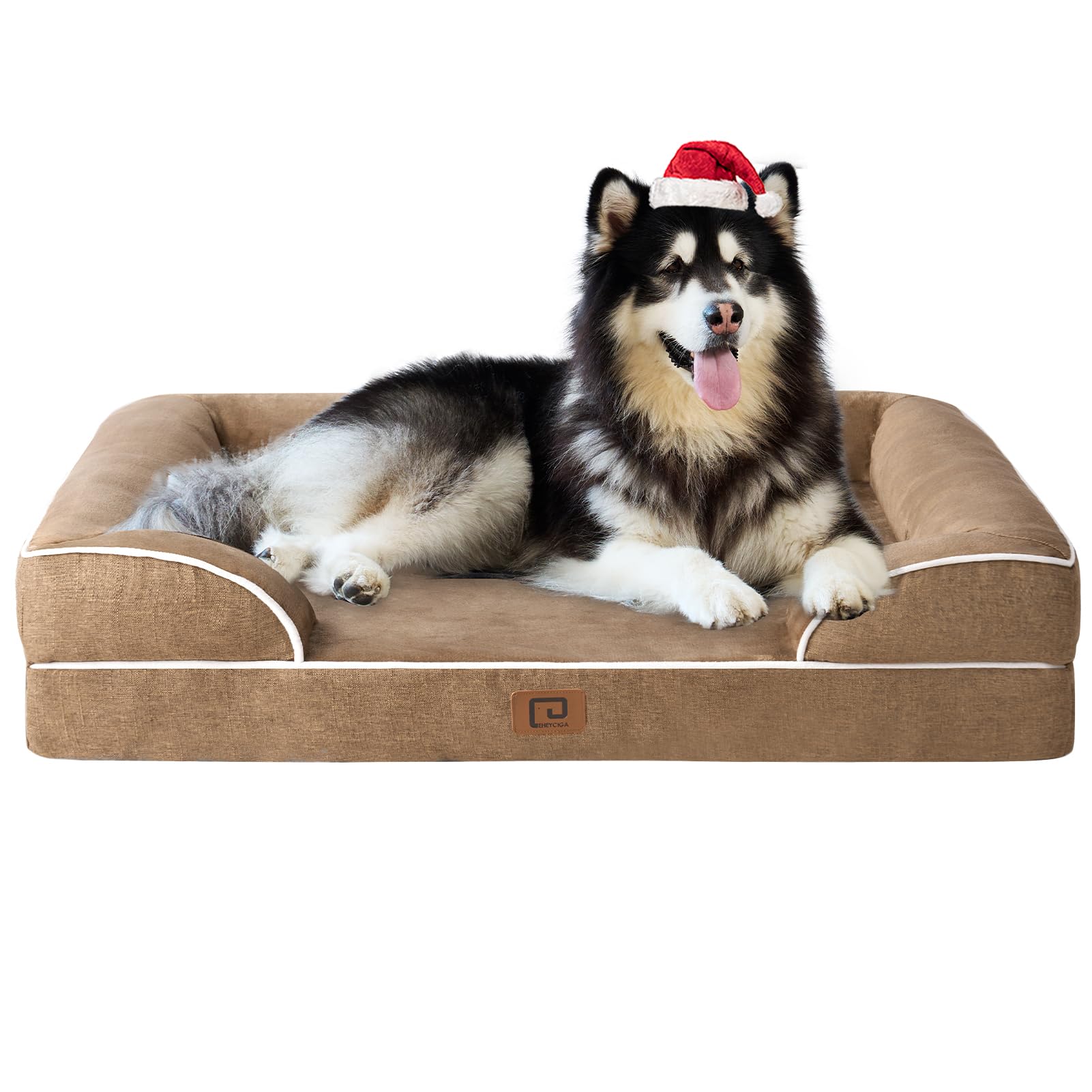 EHEYCIGA orthopedic XL bed front view shows plush bolster for neck support