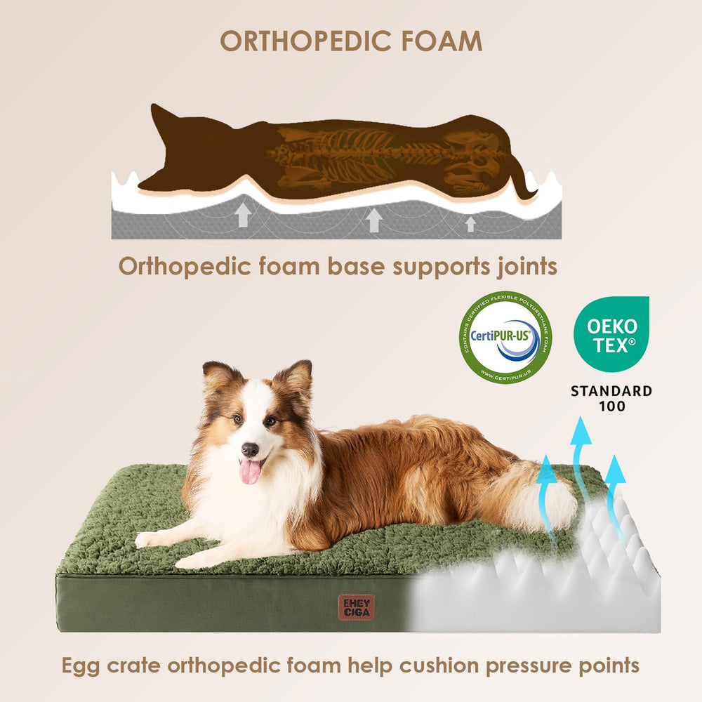 EHEYCIGA orthopedic XL dog bed foam egg crate supports joints during rest.